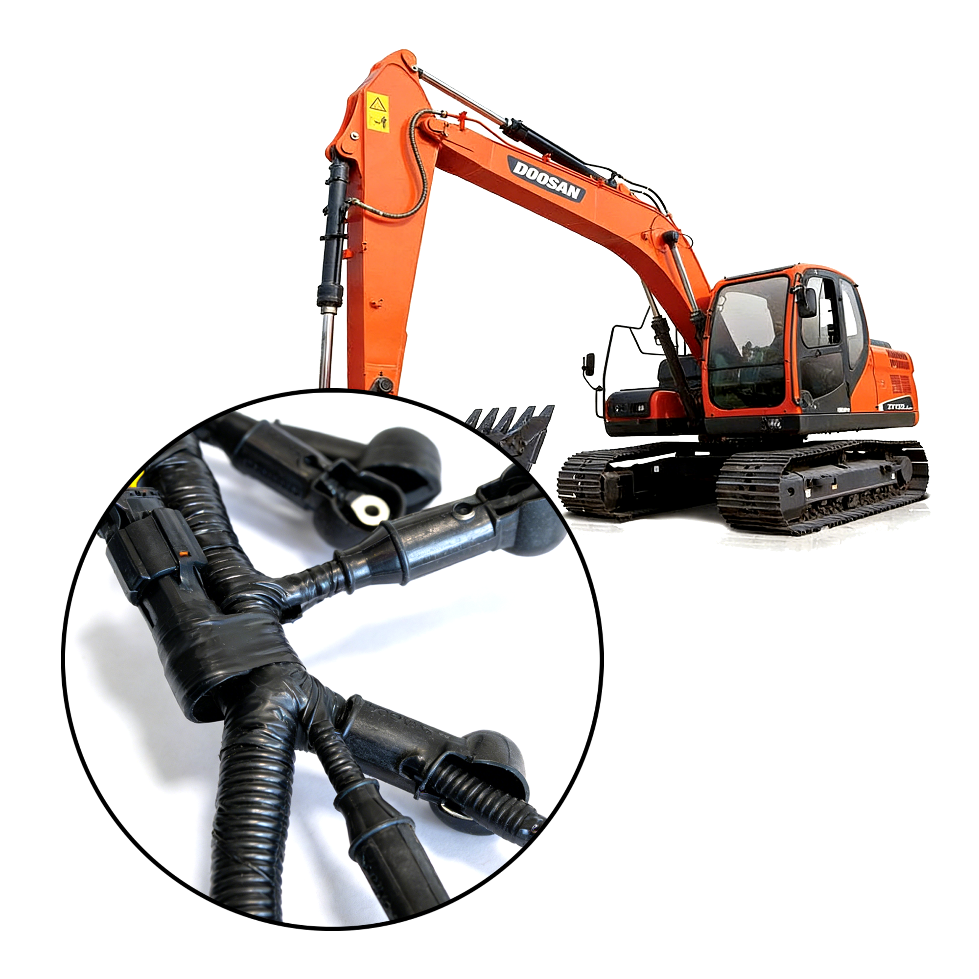 Excavator equipment wiring harness